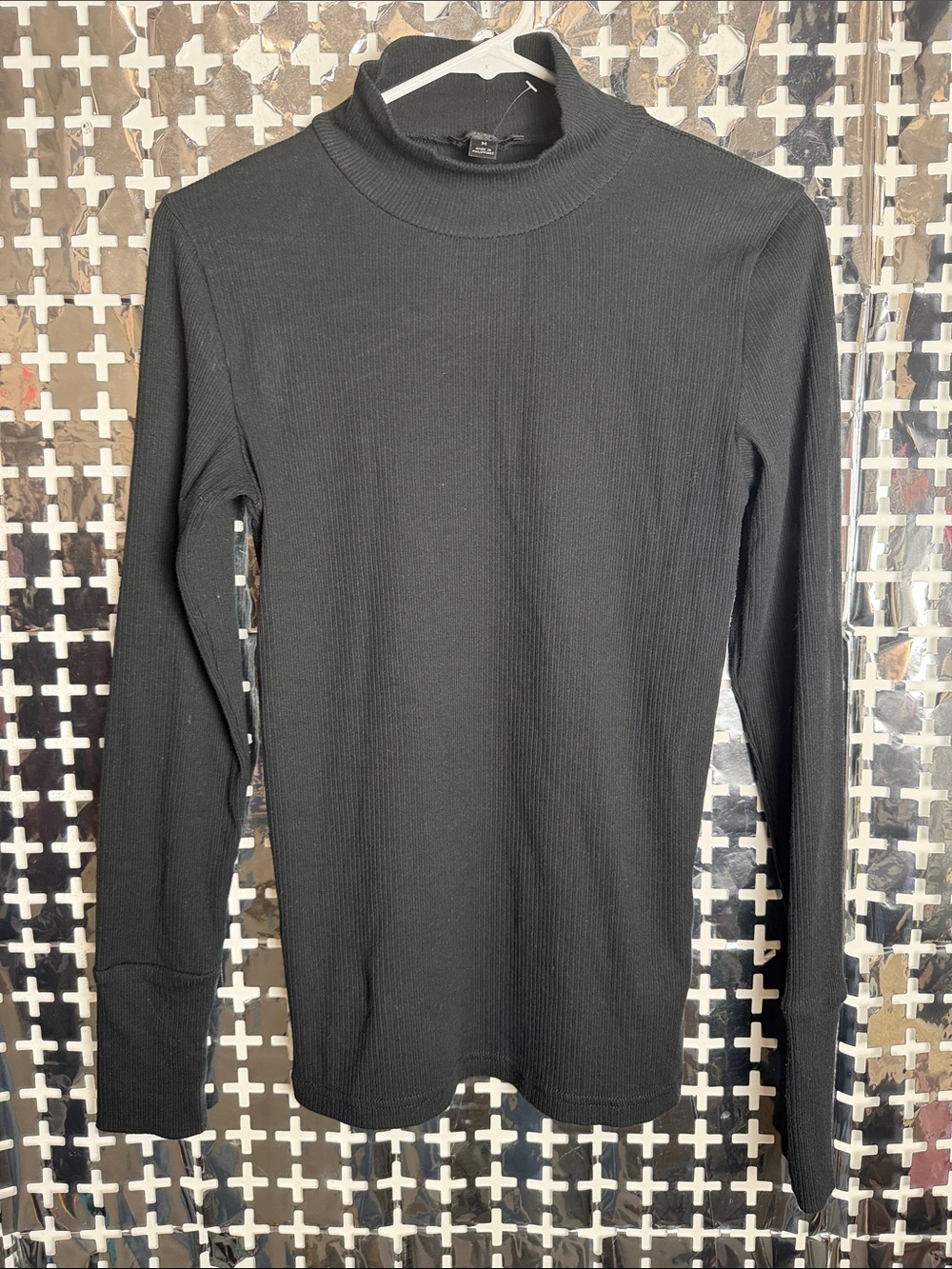 J. Crew Black Ribbed Mock Neck Long Sleeve Tee
